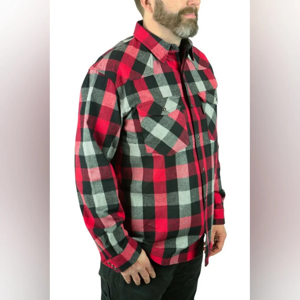 FiveBrother Men's NWT Red Plaid Western Snap Button Flannel Size 2XL Regular - Picture 5 of 8
